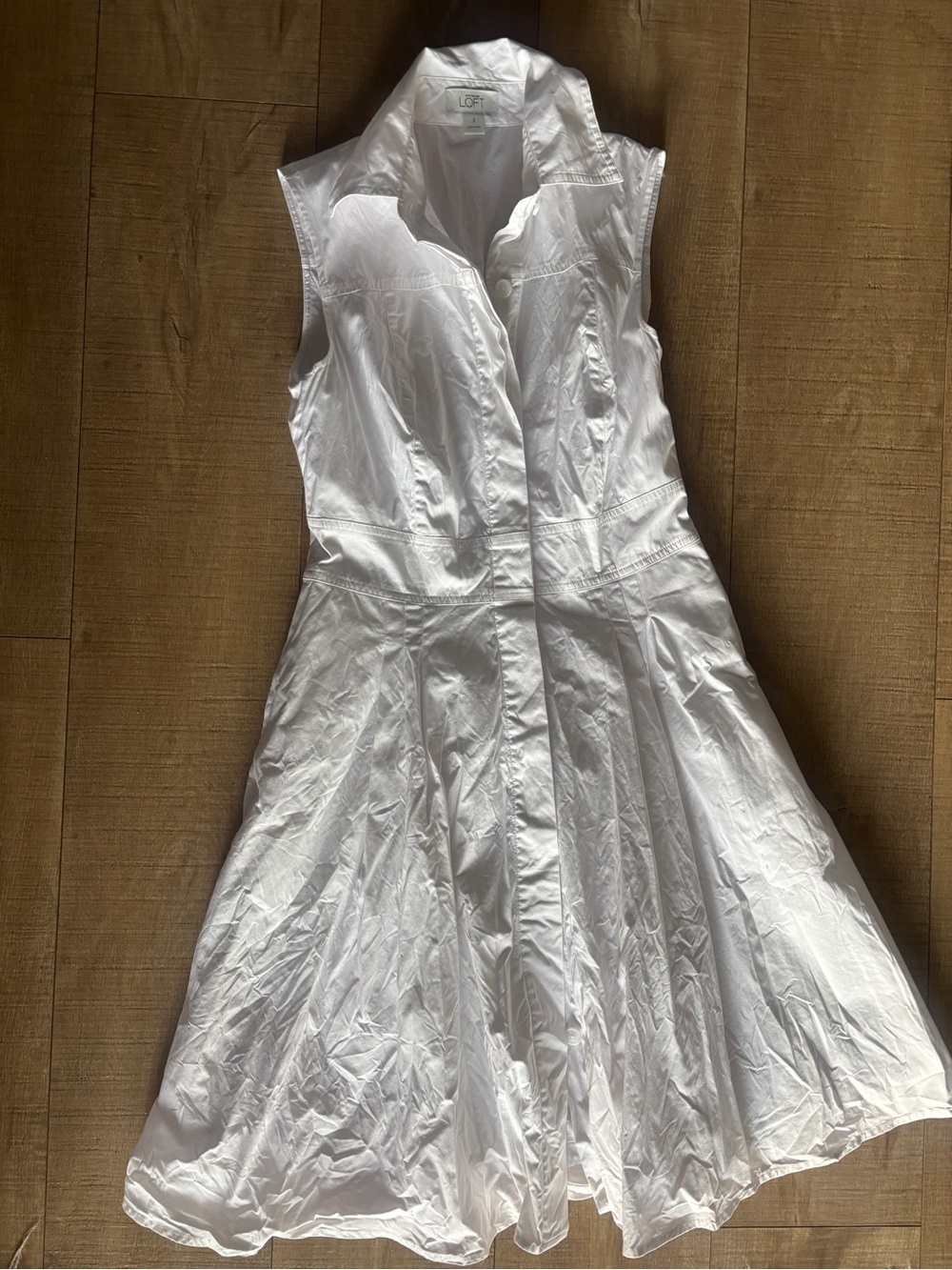 LOFT White Sleeveless Collared Fit-and-Flare Dress